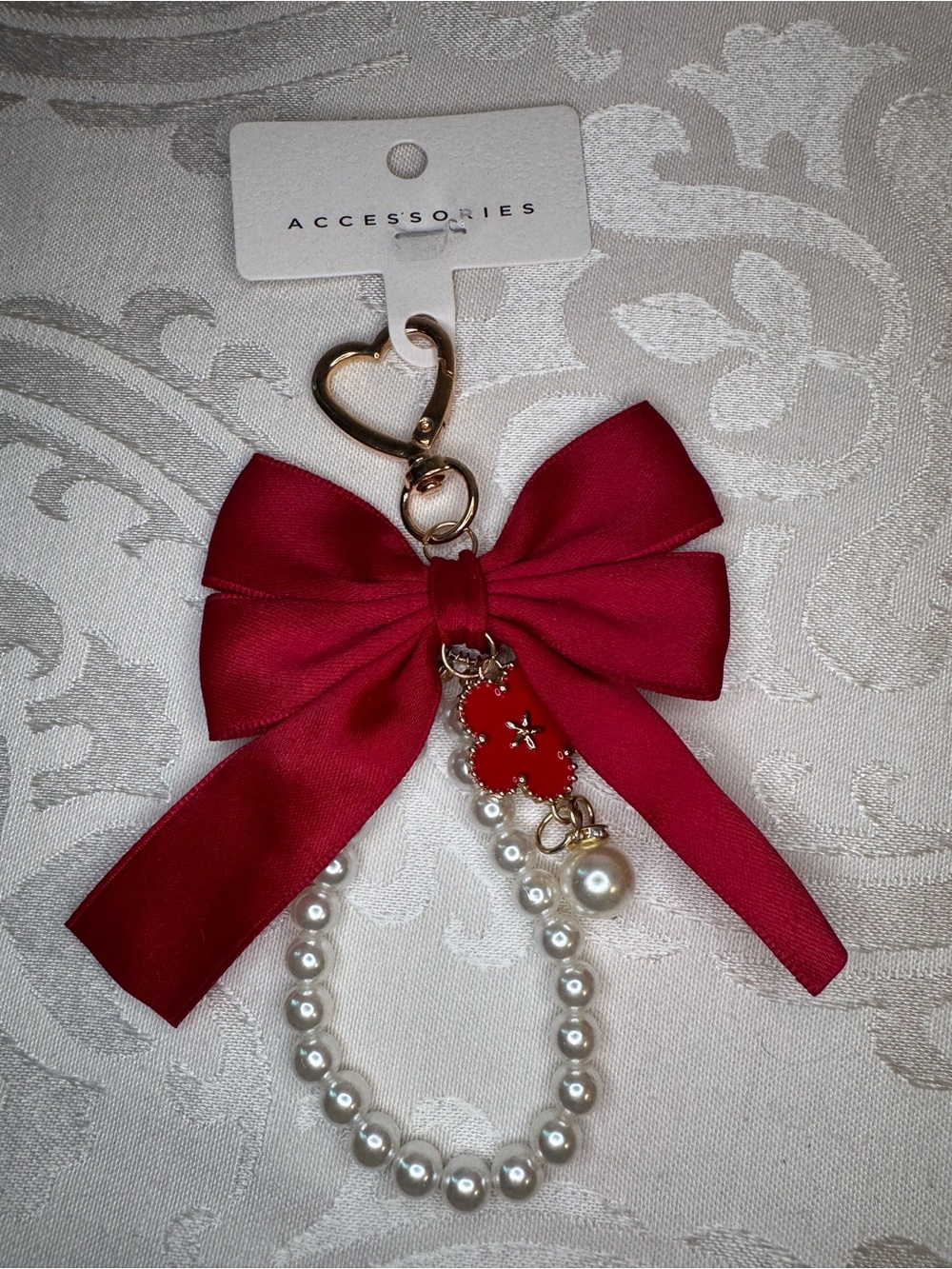 NWT Accessories Red Bow Pearl Charm Keychain bag charm